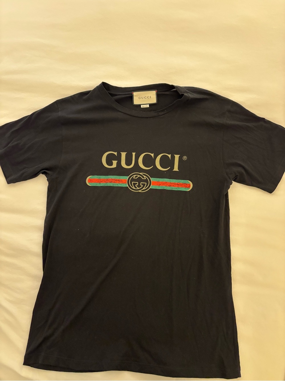 🏷️ GUCCI Vintage Logo Distressed Tee w/ Floral Detail